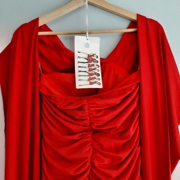QED LONDON Multi Way Ruched Mini Dress Red Sz S - Picture 5 of 14